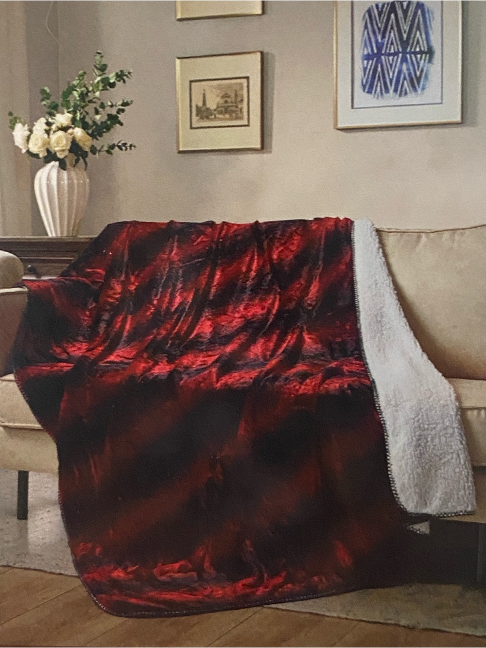 Reversible Red and Black Plush Sherpa Throw Blanket Regal Comfort